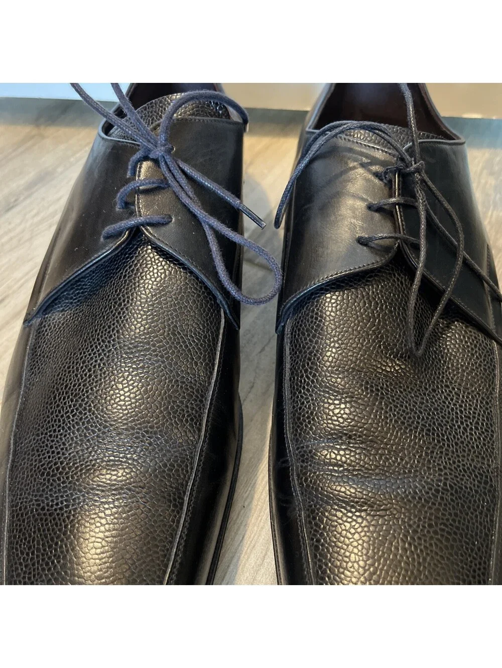 BRUNO MAGLI RENACIOLO MEN OXFORD PEBBLE BLACK LEATHER DRESS SHOES SIZE 13M ITALY